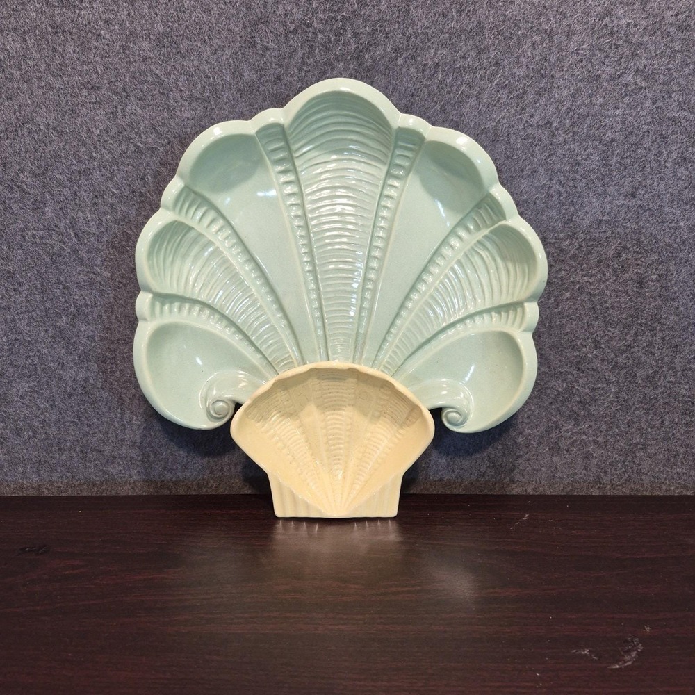 VTG 50s MCM Enchanto USA Ceramic Sea Shell Chip & Dip Tray Palm Beach Regency